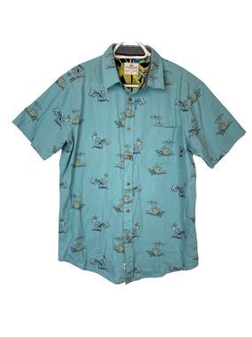 Ditch Plains Ricky Singh Casual Dress Shirt Size L Turquoise Beach Theme S/S